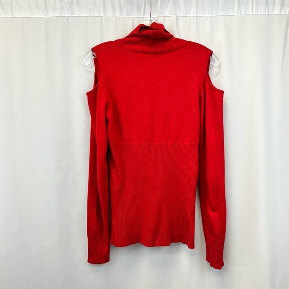 Dots Womens Pullover Sweater Red Knit Long Sleeve Cold Shoulder Cowl Neck Medium - Picture 5 of 10